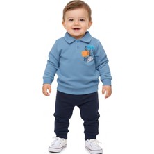 Ege Bebek Erkek Bebek Mevsimlik Yakalı Baskılı 6-9-12-18-24 Aylık Şık 2'li %100 Pamuk Bebek Takımı