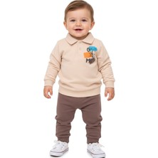 Ege Bebek Erkek Bebek Mevsimlik Yakalı Baskılı 6-9-12-18-24 Aylık Şık 2'li %100 Pamuk Bebek Takımı