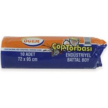 İsmiyle Al Endüstriyel Battal Boy Çöp Torbası 72 x 95 cm 10 Lu Rulo x 1 Paket = 10 Adet (Siyah)