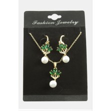 Zero Land Storozal Çiçek Inci Zirkon Taşlı Set Kolye-Kırmızı