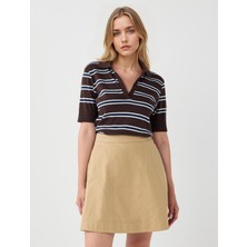 Jimmy Key Acı Kahve %100 Pamuk Kısa Kollu Gömlek Yaka Örme Tişört