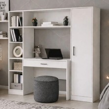 Setay Bilgisayar Masası, Hekta Kitaplıklı, Kapaklı Kitaplıklı Çalışma Masası - Beyaz