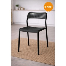 Flinder 2'li Mira Siyah Sandalye Plastik Gövdeli Metal Ayaklı, Mutfak Sandalyesi, Çalışma, Bahçe, Yemek Oda