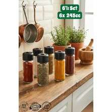 Muf Home Qlux Ideas 6'lı Cam Baharatlık Seti Döner Kapaklı - Ayarlanabilir Delikli Çok Amaçlı Baharat Takımı Bpa Free