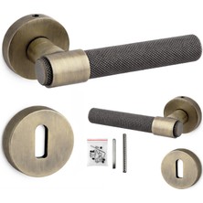 Badem10 (1 Takım-Çift) Milano Seri Yuvarlak Rozetli Modern Iç Oda Kapı Kolu Sağa ve Sola Uygun Mat Antik