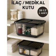 Loremp Saklama Kutusu 20 Lt Dolap Içi Düzenleyici 2 Adet Antrasit Kilitli Kapak