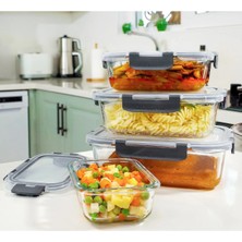 Gedik Glass 4'lü Dikdörtgen Şeffaf Isıya Dayanıklı Cam Kilitli Saklama Seti Safe&serve