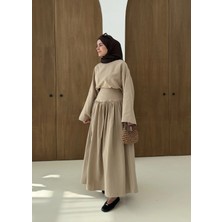 Moda Aksa 6017 Yüksek Bel Etekli Takım Vizon