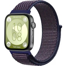 İlk El Grup  Huawei Fit 4 Hasırlı Cırtcırtlı Kordon - Mavi-Beyaz