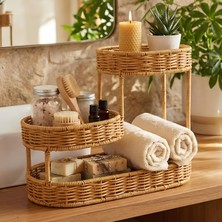 URZ 3 Katlı Oval Rattan Organizer Sepet – Plastik Hasır Görünümlü Çok Amaçlı Düzenleyici
