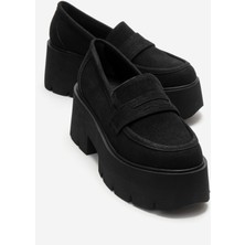 Luvi Santıa Siyah Süet Kadın Kalın Tabanlı Loafer Ayakkabı