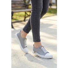 Lucid Kadın Hakiki Deri Gri Sneaker El Dikişli Günlük Spor Ayakkabı Bağcıklı Rahat Taban