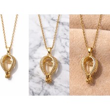 Stainless Steel Taşlı Kalp Kafes Madalyon Kolye