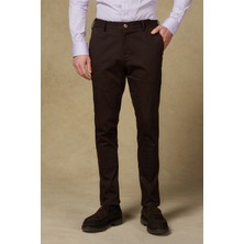 Abbate Prime Chino Poplin Stretch Pamuk Karışımlı Modern Fit Kahverengi Erkek Düz Pantolon