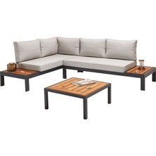 Evvon Erinöz Verona Bahçe Mobilyası Balkon Takımı Balkon Mobilyası Alüminyum + Ahşap Köşe Bahçe Takımı