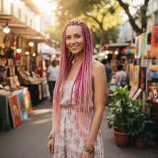 İlk El Grup Afrika Örgüsü ve Rasta Için Sentetik Ombreli Saç - Açık Pembe / Koyu Pembe / Turuncu