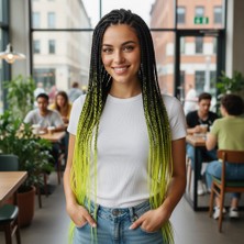 İlk El Grup Afrika Örgüsü ve Rasta Için Sentetik Ombreli Saç - Siyah / Neon Sarı