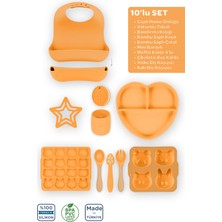 Moki Silikon 10’lu Set Candle Turuncu / Önlük, Tabak, Kaşık, Çatal, Bardak, Buz Kalıbı, Diş Kaşıyıcı