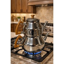 Kadim Vizyon Özkent  Orta Çaydanlık Çelik Ahşap Desen Kulplu