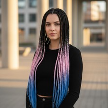 İlk El Grup Afrika Örgüsü ve Rasta Için Sentetik Ombreli Saç - Siyah / Pembe / Mavi