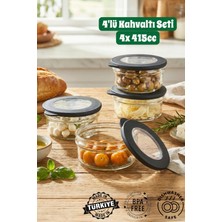 Muf Home Qlux Ideas 4'lü Yuvarlak Cam Saklama Kabı ve Kahvaltılık Seti - Hava Almaz Düzenleyici - (Bpa Free)