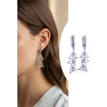 925 Ayar Geometrik Sallantılı Gümüş Zirkon Taşlı Trend Kadın Küpe Yılbaşı Hediye