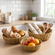 URZ 3’lü Plastik Rattan Çanak Seti – Hasır Görünümlü Iç Içe Geçebilen Sunum ve Düzenleme Kaseleri, Mutfak & Masaüstü Çok Amaçlı Organizer