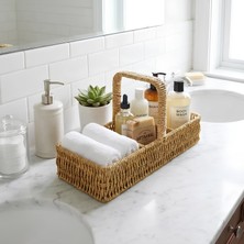 URZ 3 Bölmeli Plastik Rattan Düzenleyici–saplı Masaüstü Organizer, Mutfak Kaşık Çatal Sepeti, Banyo & Ofis Çok Amaçlı Sunum Standı