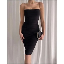 Modazeyosh Ince Askılı Drapeli Elbise