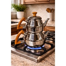 Kadim Vizyon Özkent Mini Çelik Çaydanlık Ahsap Desen Kulp