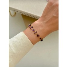 Güneş Takı Mor Taşlı Gema Çelik Bileklik