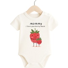 Babytex Mommy Yazılı Çilek Desenli Bebek Zıbını %100 Pamuk Kısa Kollu Çıtçıtlı Body
