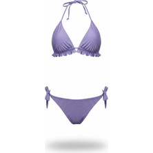 Adel Swimwear Fırfırlı Üçgen Bikini Takımı - Simli Kumaş