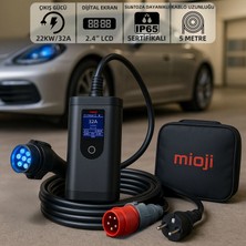 Mioji Mio FC22 3.5/22KW 16/32A 2.4 LCD Ekran IP65 Suya Dayanıklı Taşınabilir Elektrikli Araç Şarj Cihazı (Dönüştürücü Fiş Hediyeli)