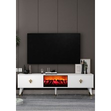 Demonte Decor TV0057-TXA150DD-32 Şömineli Tv Sehpası Beyaz-Altın