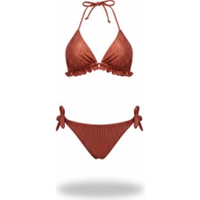 Adel Swimwear Fırfırlı Üçgen Bikini Takımı - Simli Kumaş