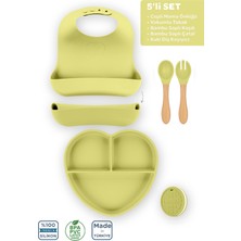 Moki Silikon 5’li Set Pond Yeşil / Mama Önlüğü, Mama Tabağı, Kaşık, Çatal, Diş Kaşıyıcı