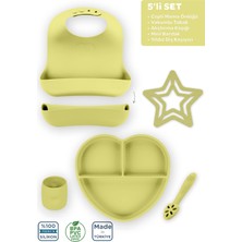 Moki Silikon 5’li Set Pond Yeşil / Mama Önlüğü, Mama Tabağı, Bandırma Kaşığı, Bardak, Diş Kaşıyıcı