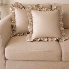 Ayzen Home Tas Rengı Keten 4 Adet Fırfırlı Kırlent Kılıfı