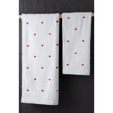 Kırmızı Kalpli Havlu Seti Hamam Seti – 50X90 ve 70X140 cm Banyo Havlu Takımı