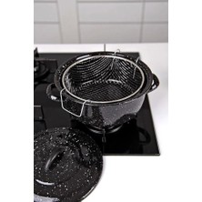  siyah kapaklı hobistan emaye cips fritöz kızartma tenceresi 25cm derin