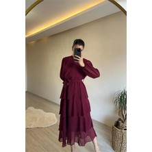 Dip Moda Kadın volanlı katkat şifon kumaş elbise DPNM004