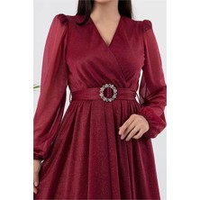 Dip Moda Dipmoda kadın kemerli midi boy astarlı sim detaylı elbise DPRY3590