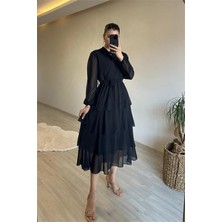 Dip Moda Kadın volanlı katkat şifon kumaş elbise DPNM004