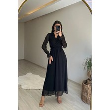 Dip Moda Kadın şifon maxi boy elbise DPNM001