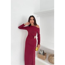 Dip Moda Kadın tek omuzlu maxi boy tokalı elbise DPK4361