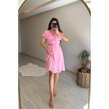 Dip Moda Kadın kol detaylı kısa şifon elbise DPNM007