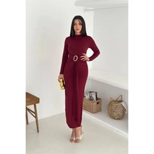 Dip Moda Kadın sandy kumaş uzun kollu toka detaylı elbise DPK4351