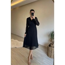 Dip Moda Kadın midi boy kuşaklı şifon elbise DPNM013