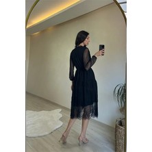 Dip Moda Kadın v yaka dantel elbise DPNM010